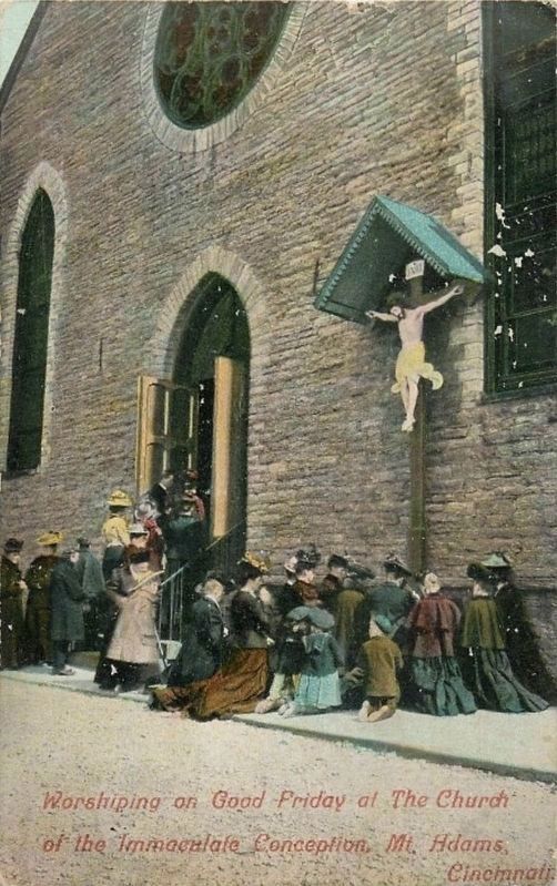 <i>Worshiping on Good Friday at the Church of the Immaculate Conception, Mt. Adams, Cincinnati.</i> image. Click for full size.