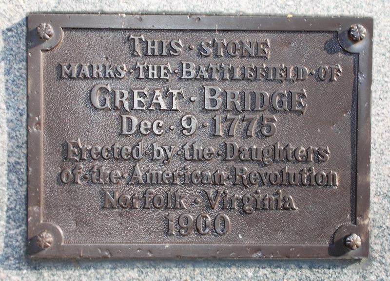 Battle of Great Bridge Monument (front). Click for full size. Battle of Great Bridge Monument (front) image. Click for full size.