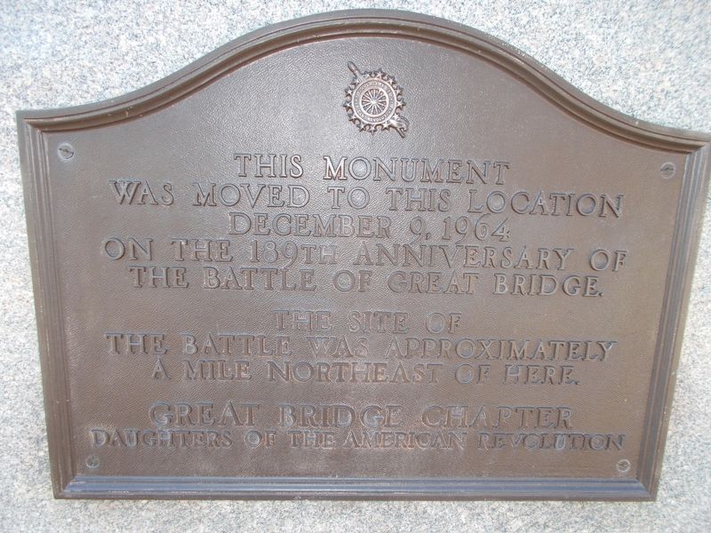 Battle of Great Bridge Monument (rear). Click for full size. Battle of Great Bridge Monument (rear) image. Click for full size.