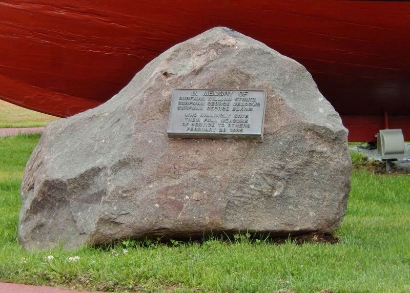Memorial Plaque (<i>in front of lifeboat, near marker</i>). Click for full size. Memorial Plaque (<i>in front of lifeboat, near marker</i>) image. Click for full size.