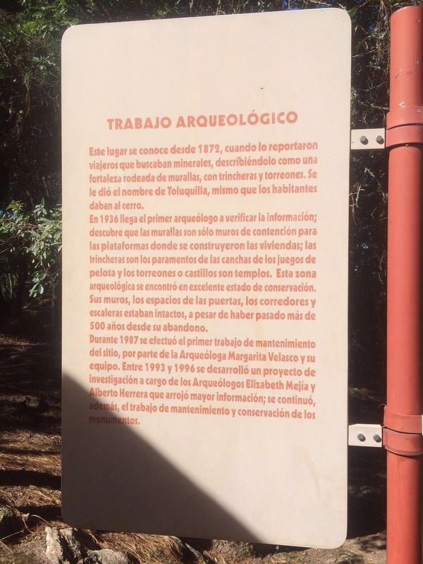 Archaeological Work at Toluquilla Marker image. Click for full size.