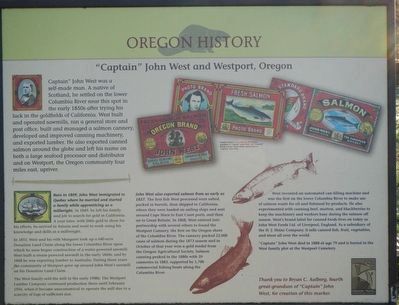 "Captain" John West and Westport, Oregon Marker image. Click for full size.