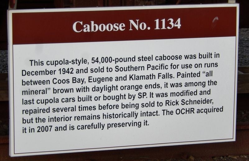 Caboose No. 1134 Marker. Click for full size. Caboose No. 1134 Marker image. Click for full size.