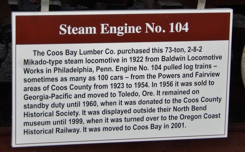 Steam Engine No. 104 Marker image. Click for full size.