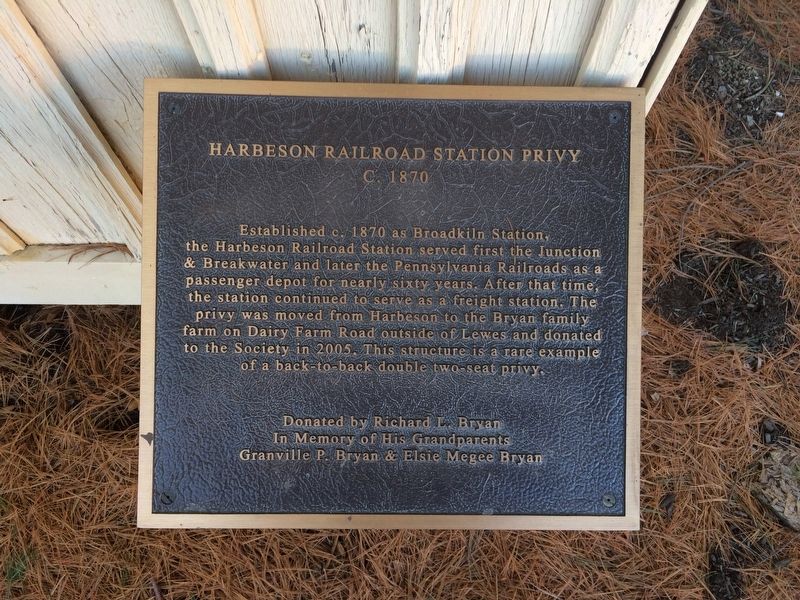 Harbeson Railroad Station Privy Marker image. Click for full size.