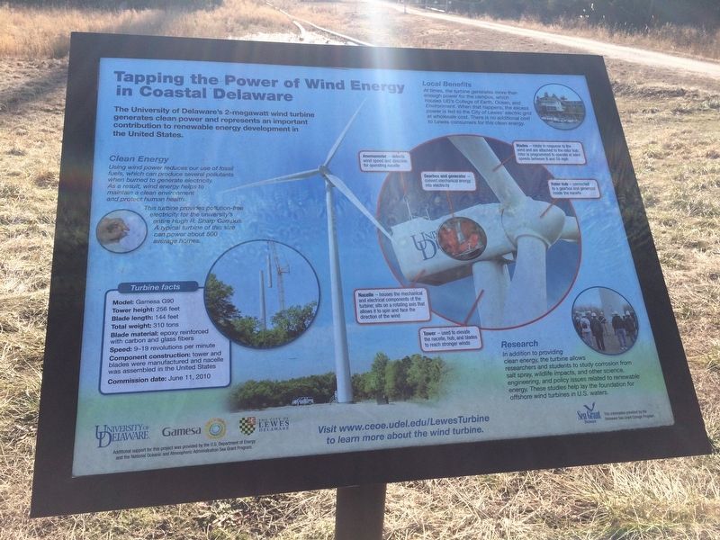 Tapping the Power of Wind Energy in Coastal Delaware Marker. Click for full size. Tapping the Power of Wind Energy in Coastal Delaware Marker image. Click for full size.