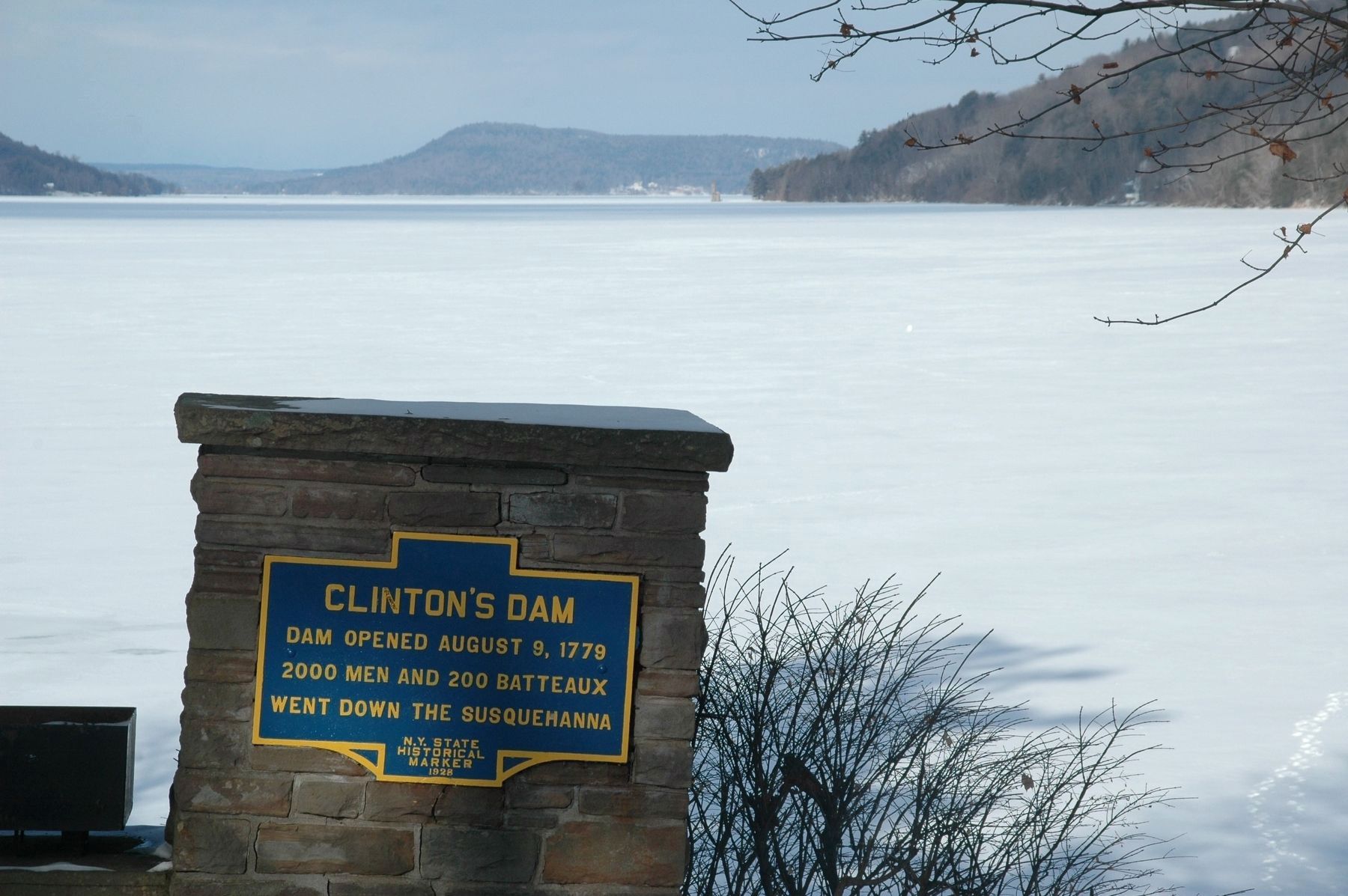 Clinton's Dam Marker, Otsego Lake Beyond image. Click for full size.
