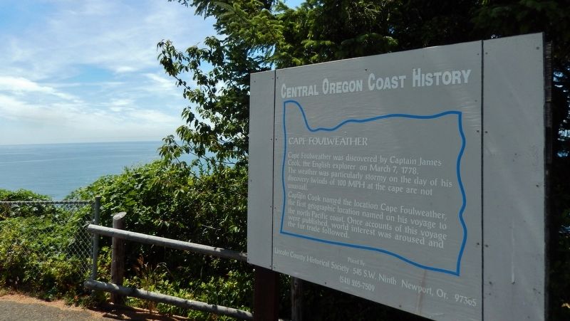 Cape Foulweather Marker (<i>wide view</i>) image. Click for full size.