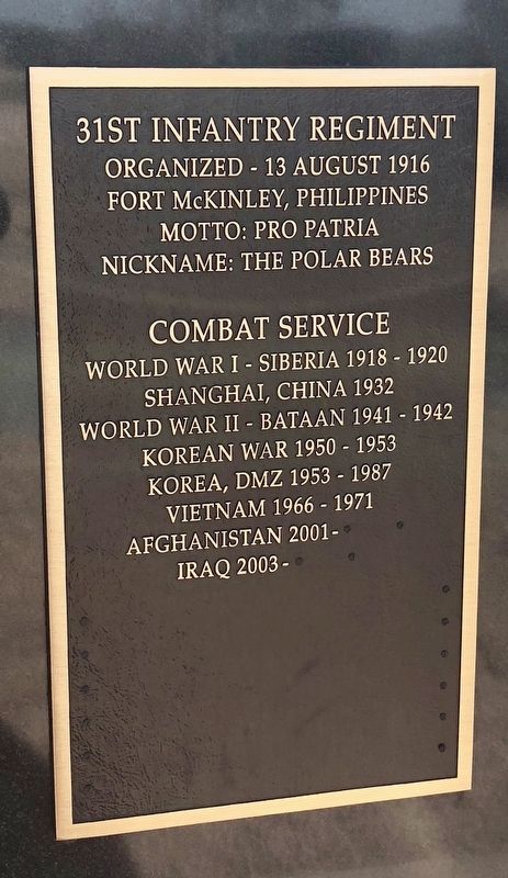 The Polar Bear Regiment Memorial (rear). Click for full size. The Polar Bear Regiment Memorial (rear) image. Click for full size.