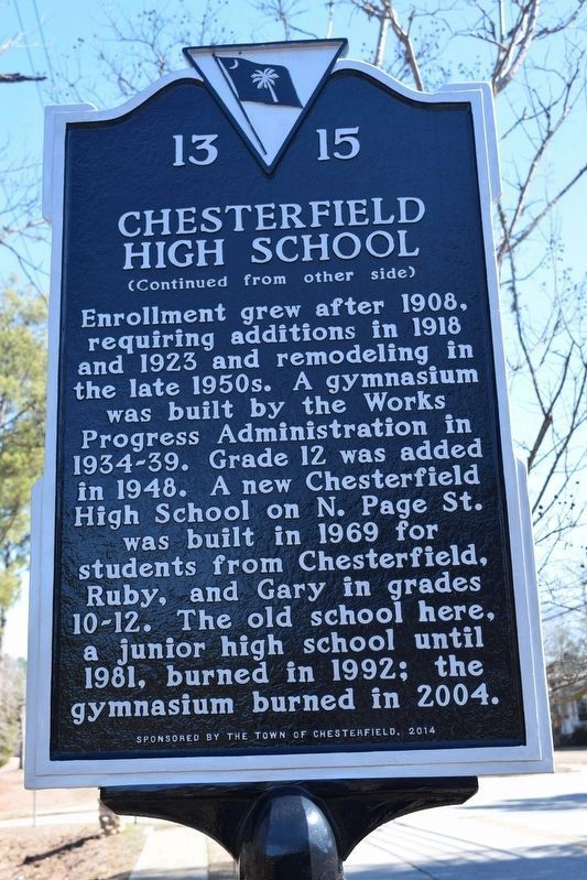 Chesterfield High School Marker (back) image. Click for full size.