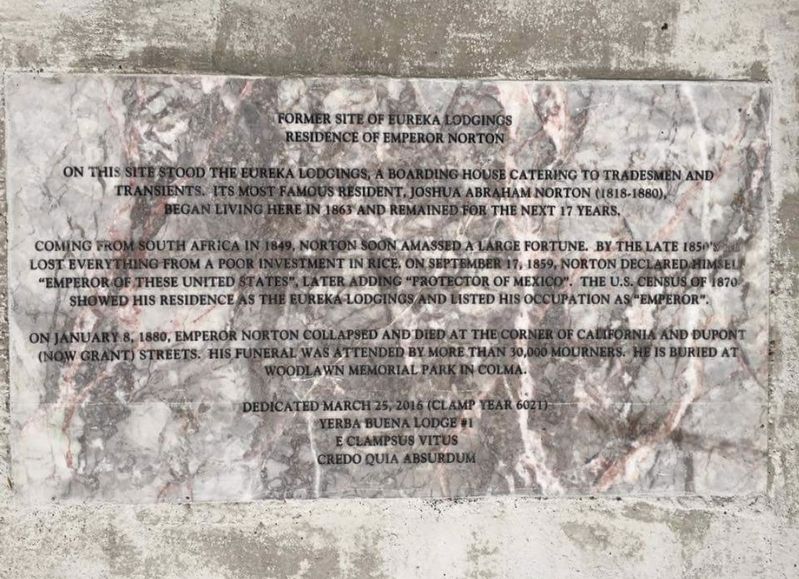 Former Site of Eureka Lodgings Marker. Click for full size. Former Site of Eureka Lodgings Marker image. Click for full size.