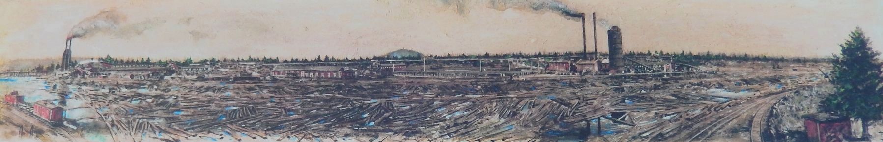 Marker detail: Bend lumber mills in the 1920s image. Click for full size.