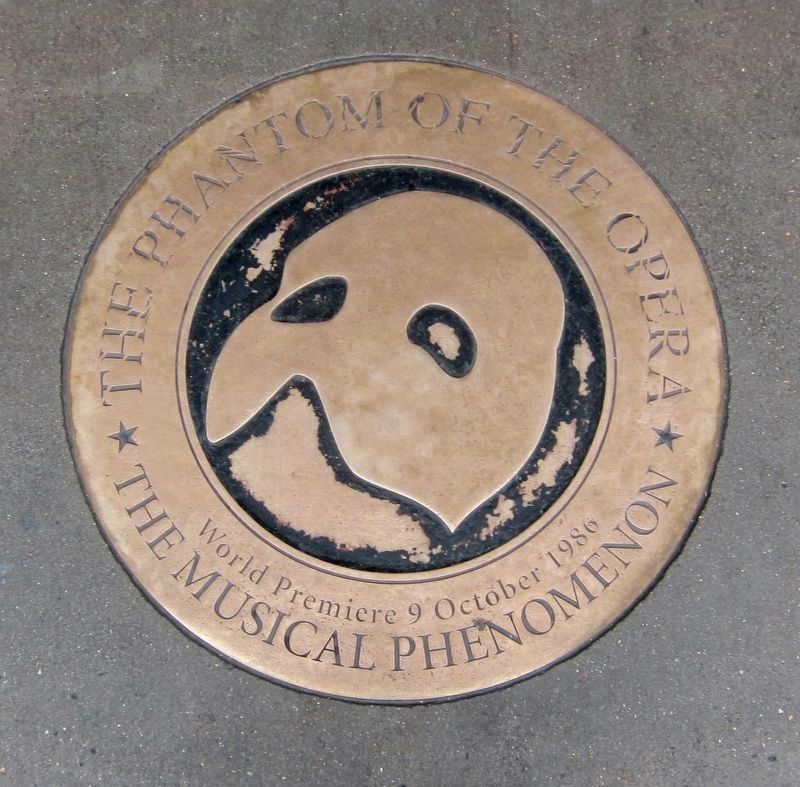 Phantom of the Opera - World Premiere Plaque in front of theatre image. Click for full size.