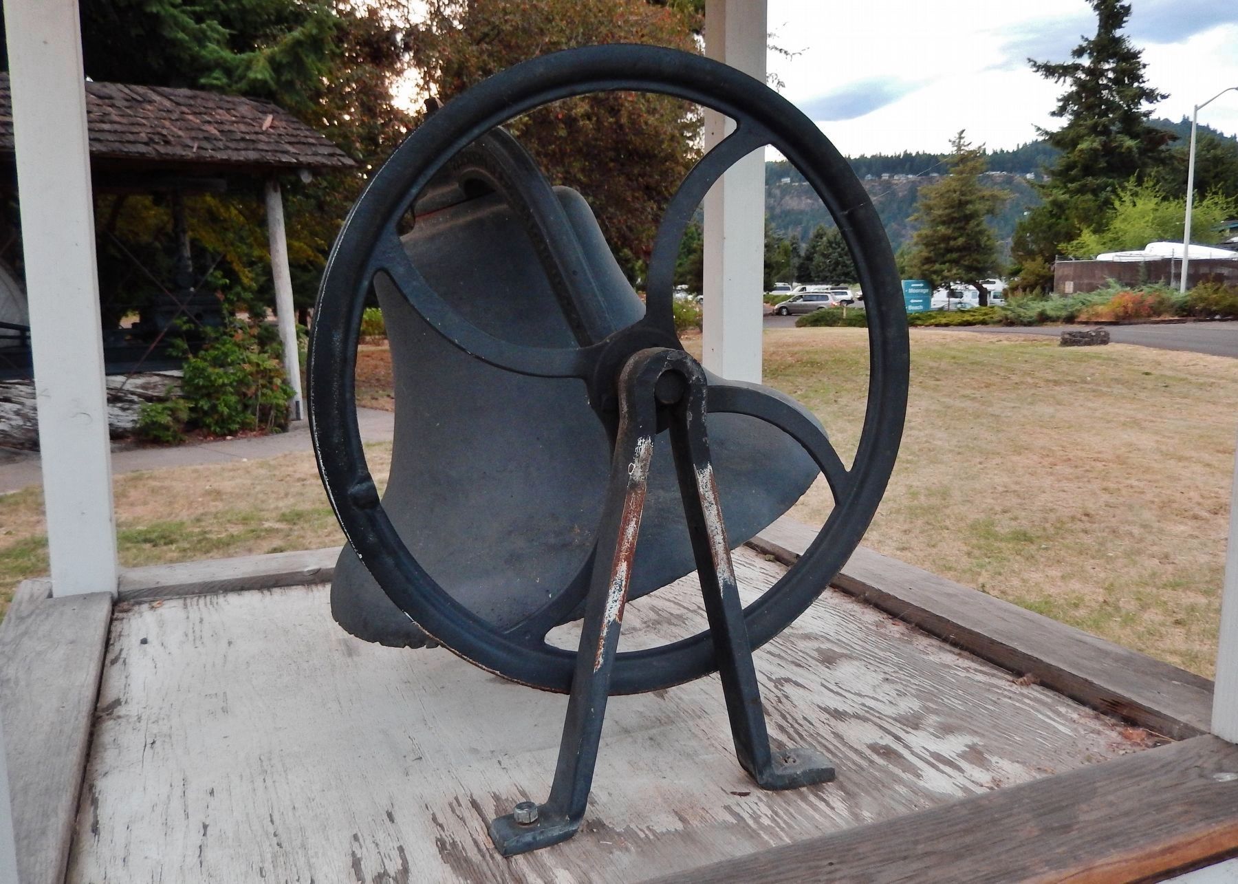 Crapper School Bell - 1893 (<i>mounted above marker</i>) image. Click for full size.