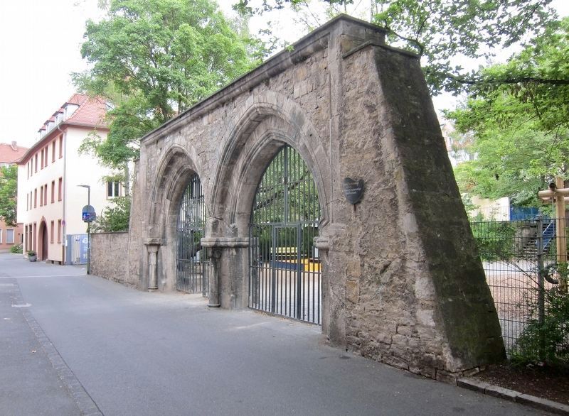 Early Gothic Double-Gate Structure and Marker - Wide view, looking north on Bibrastrasse image. Click for full size.