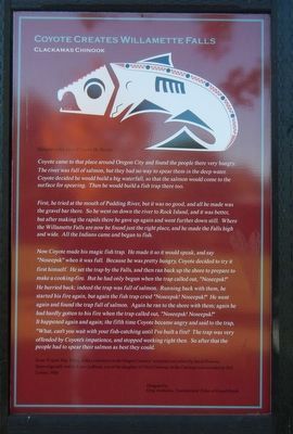 Coyote Creates Willamette Falls Marker. Click for full size. Coyote Creates Willamette Falls Marker image. Click for full size.