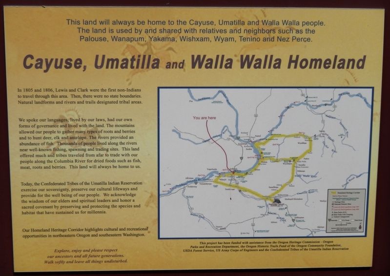 Cayuse, Umatilla and Walla Walla Homeland Marker image. Click for full size.