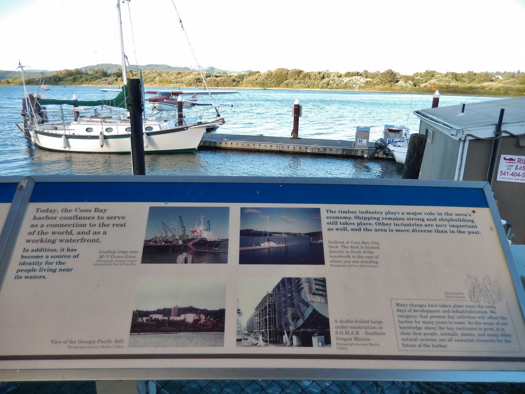 The Changing Waterfront Marker (<i>right panel; wide view; sailboat in background</i>) image. Click for full size.