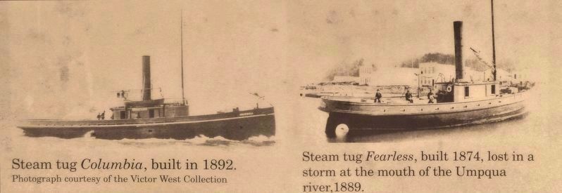 Marker detail: Steam Tugs <i>Columbia</i> (1892) and <i>Fearless</i> (1874). Click for full size. Marker detail: Steam Tugs <i>Columbia</i> (1892) and <i>Fearless</i> (1874) image. Click for full size.