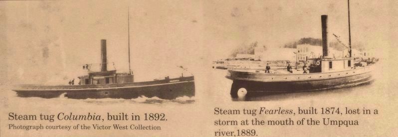 Marker detail: Steam Tugs <i>Columbia</i> (1892) and <i>Fearless</i> (1874) image. Click for full size.