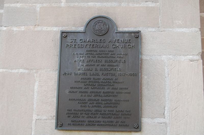 St. Charles Avenue Presbyterian Church Marker. Click for full size. St. Charles Avenue Presbyterian Church Marker image. Click for full size.