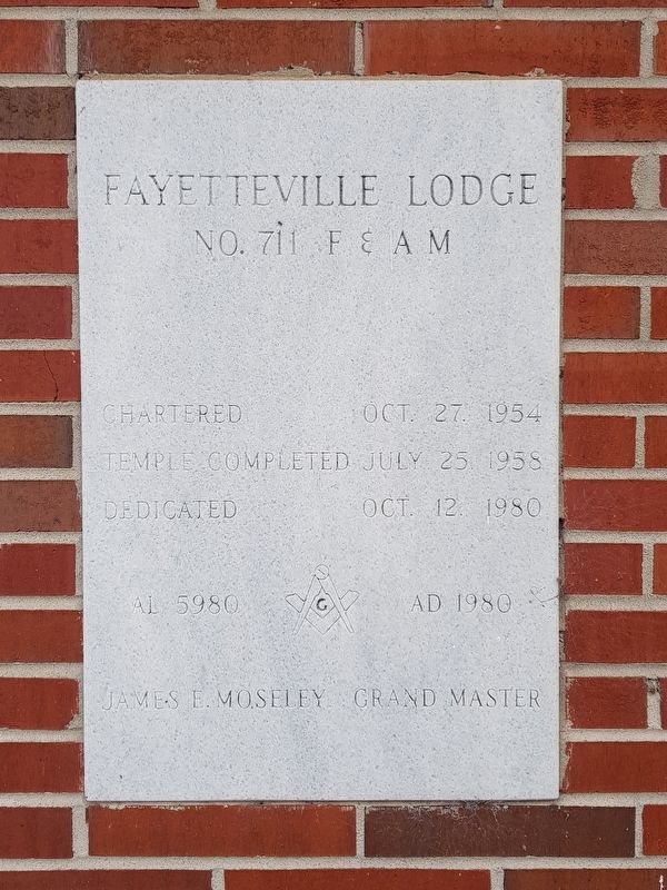 Fayetteville Masonic Lodge dedication stone from 1980 image. Click for full size.