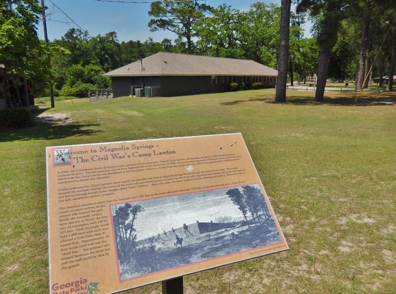 Magnolia Springs – The Civil Wars Camp Lawton Marker (<i>wide view</i>). Click for full size. Magnolia Springs – The Civil Wars Camp Lawton Marker (<i>wide view</i>) image. Click for full size.