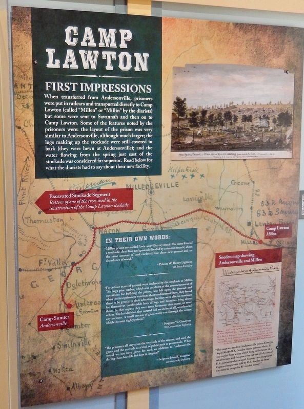 Camp Lawton First Impressions (<i>interpretive plaque inside Camp Lawton Museum</i>) image. Click for full size.