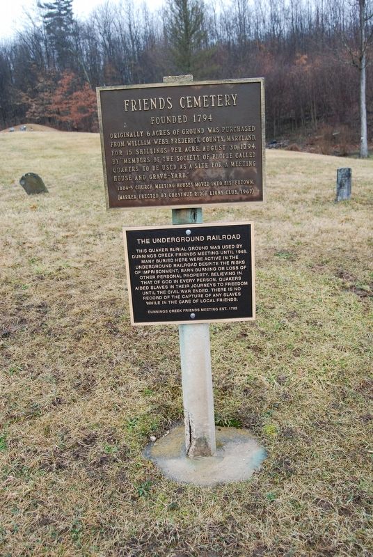Friends Cemetery / The Underground Railroad Marker. Click for full size. Friends Cemetery / The Underground Railroad Marker image. Click for full size.