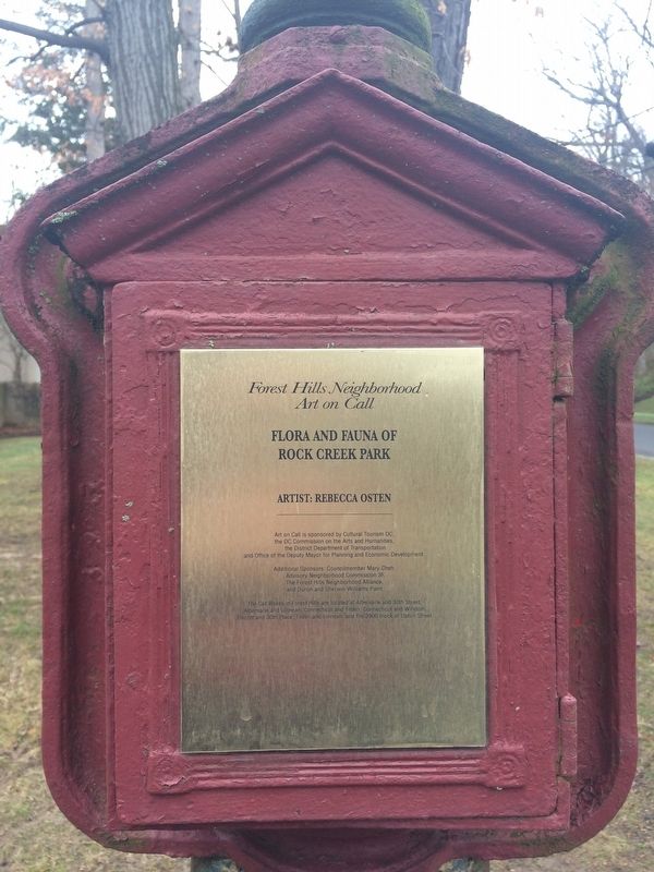 Flora and Fauna of Rock Creek Park Marker. Click for full size. Flora and Fauna of Rock Creek Park Marker image. Click for full size.