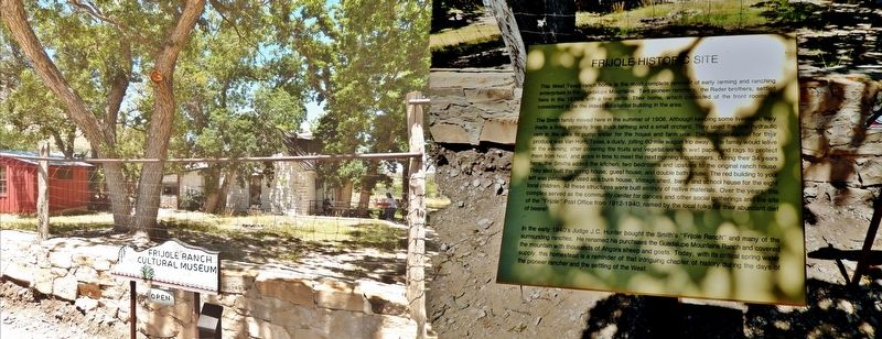 Frijole Historic Site Entrance (<i>wide view; museum sign left of gate & marker right of gate</i>). Click for full size. Frijole Historic Site Entrance (<i>wide view; museum sign left of gate & marker right of gate</i>) image. Click for full size.