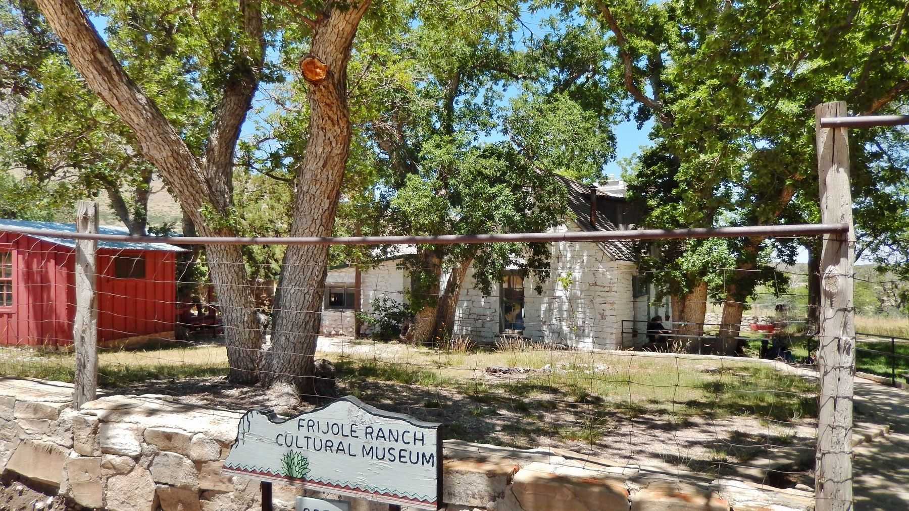 Frijole Ranch Cultural Museum entrance (<i>school house on left; ranch house on right</i>). Click for full size. Frijole Ranch Cultural Museum entrance (<i>school house on left; ranch house on right</i>) image. Click for full size.