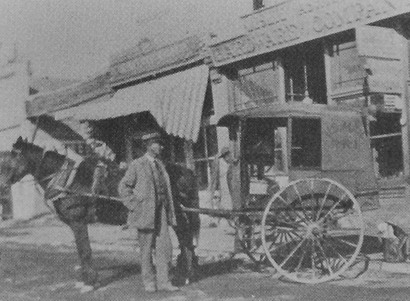 Marker detail: Mailman Dicky Jensen ready to load his mail buggy in 1913 image. Click for full size.