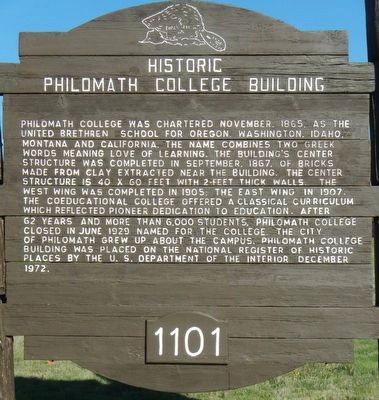 Historic Philomath College Building Marker. Click for full size. Historic Philomath College Building Marker image. Click for full size.