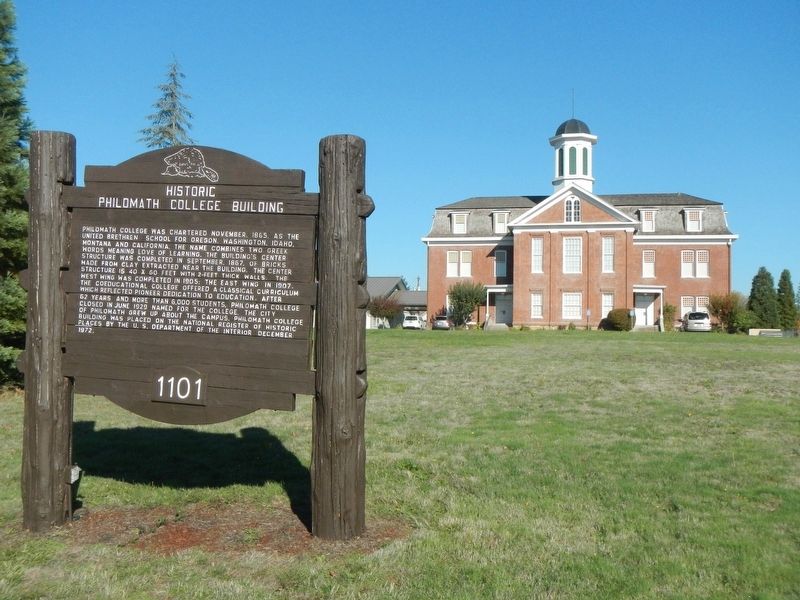 Historic Philomath College Building and Marker image. Click for more information.