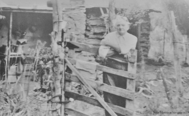 Marker detail: Josie Morris at her gate in 1953 image. Click for full size.
