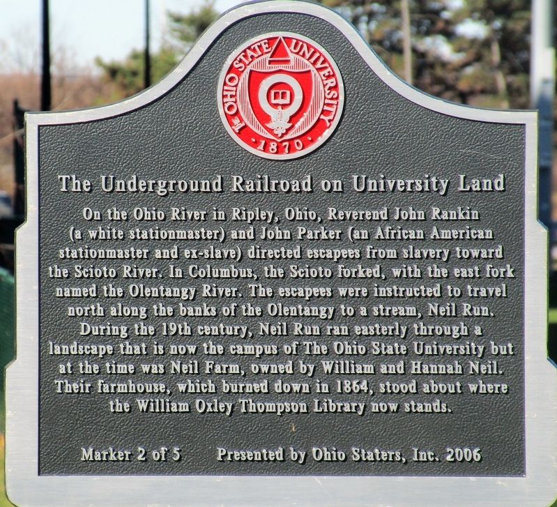 The Underground Railroad on University Land Marker. Click for full size. The Underground Railroad on University Land Marker image. Click for full size.