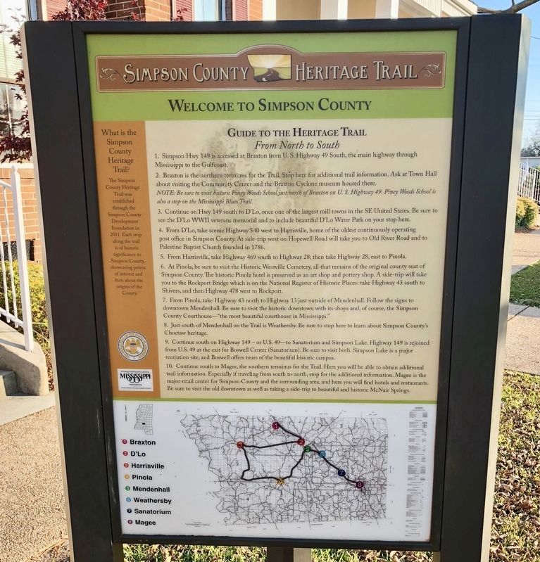 Guide to the Simpson County Heritage Trail and provides directions & map. image. Click for full size.