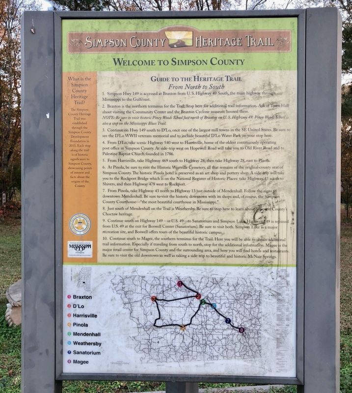 Guide to the Simpson County Heritage Trail and provides directions & map. image. Click for full size.