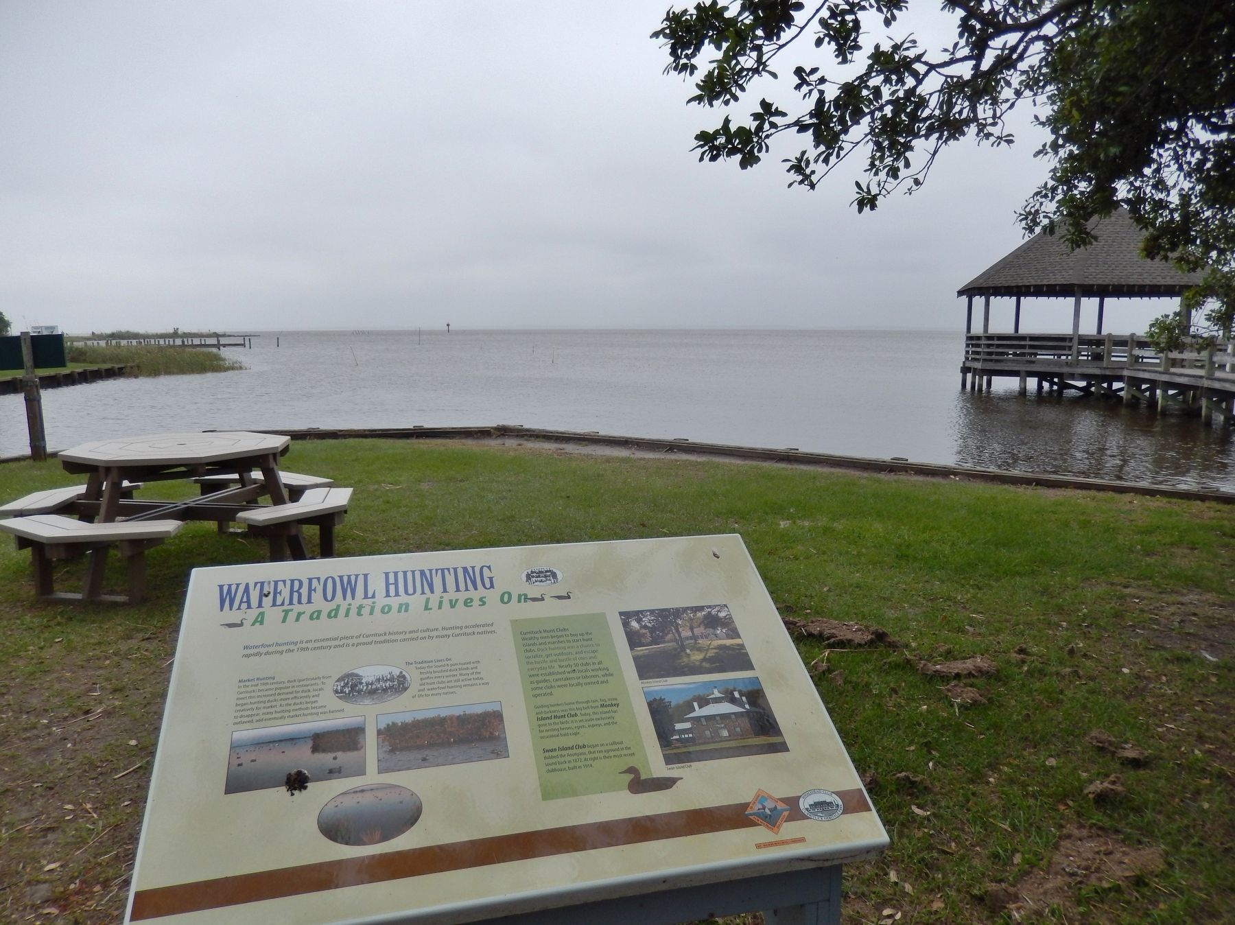 Waterfowl Hunting Marker (<i>wide view; overlooking Whale Head Bay</i>). Click for full size. Waterfowl Hunting Marker (<i>wide view; overlooking Whale Head Bay</i>) image. Click for full size.