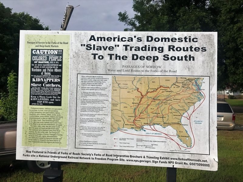 America's Domestic "Slave" Trading Routes To The Deep South Marker image. Click for full size.