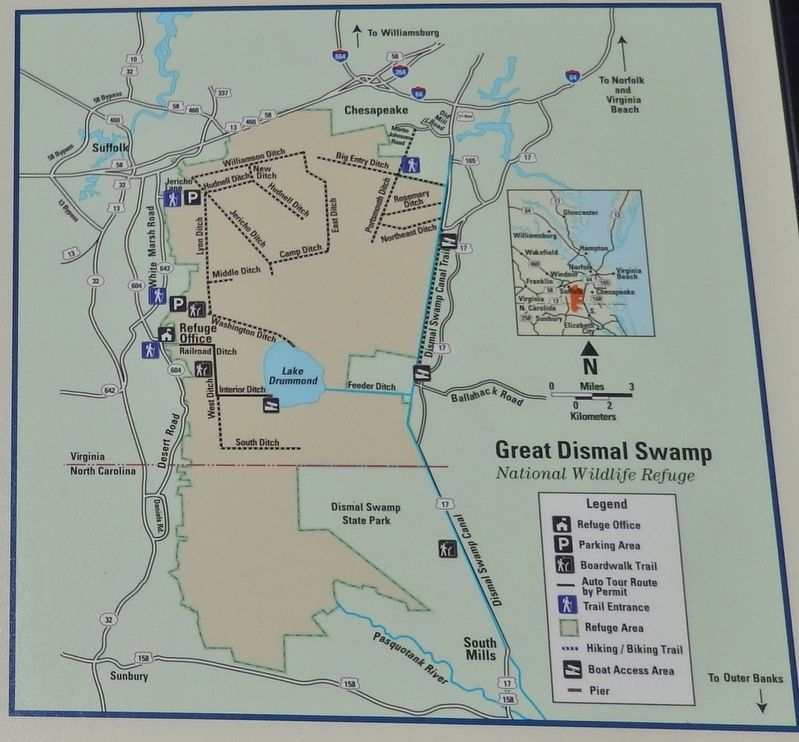 Marker detail: Great Dismal Swamp National Wildlife Refuge Map image. Click for full size.