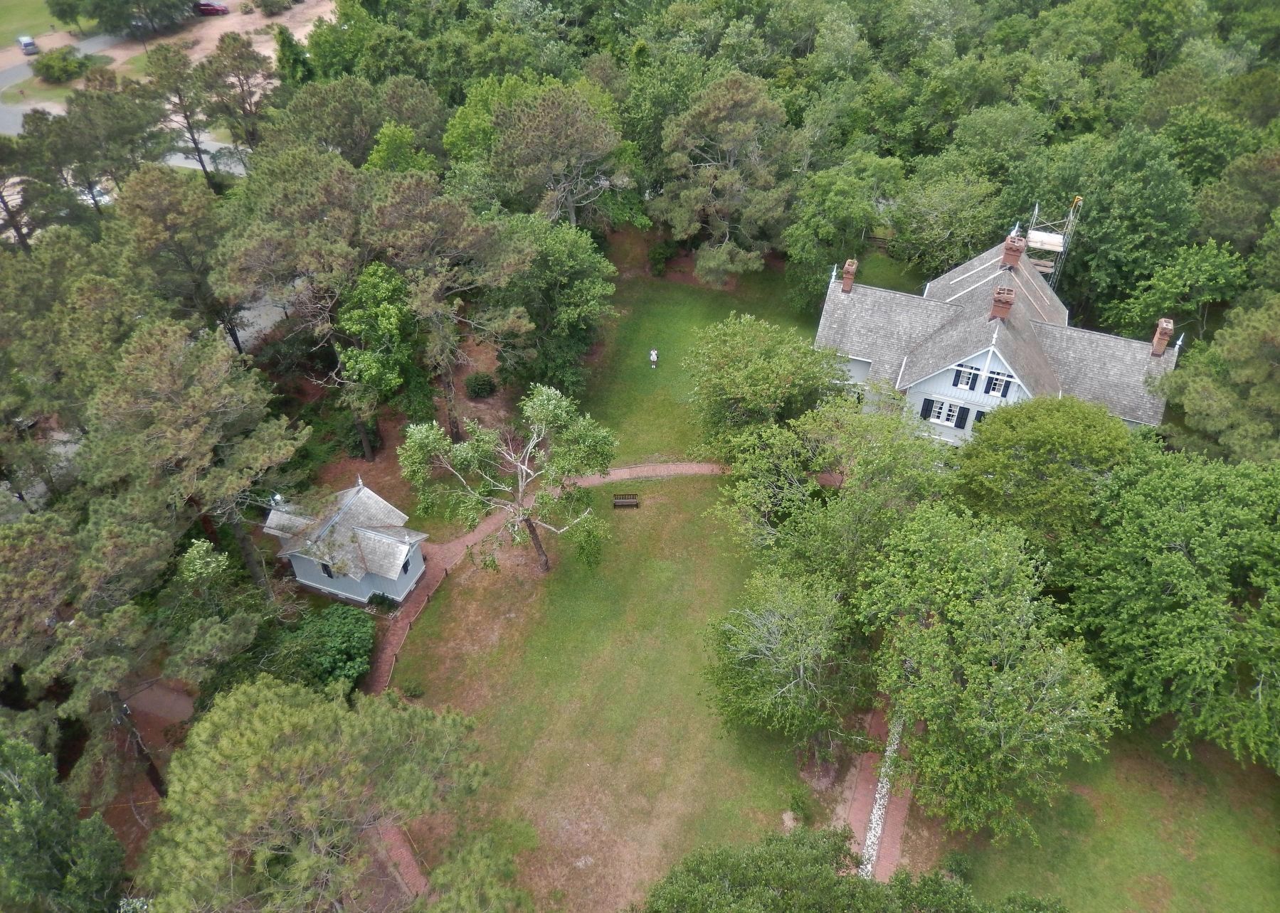 Currituck Beach Lighthouse (<i>view of Little Keeper's House <left> & Keeper's House, from top</i>) image. Click for full size.