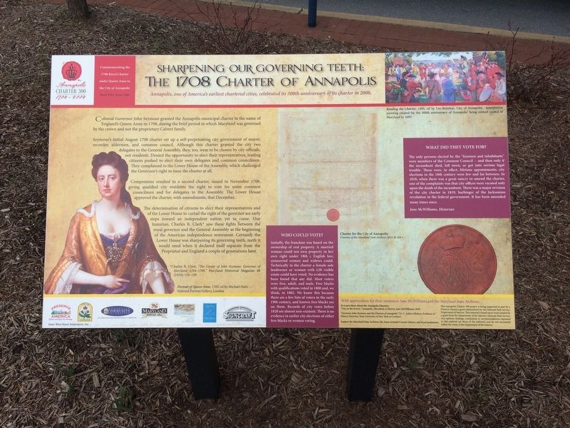 Sharpening Our Governing Teeth: The 1708 Charter of Annapolis Marker image. Click for full size.