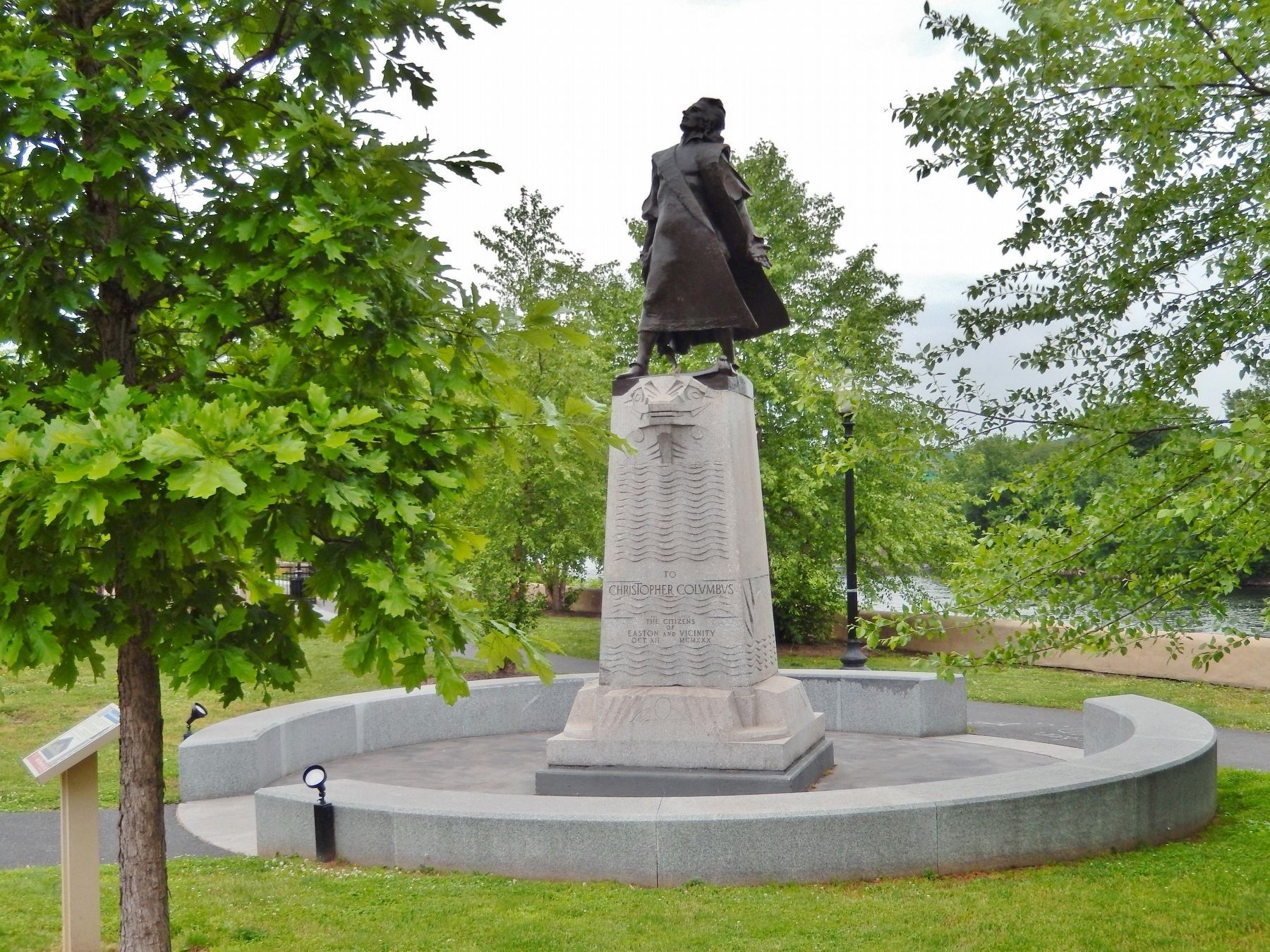 Christopher Columbus Statue Marker (<i>wide view; marker visible bottom left</i>) image. Click for full size.