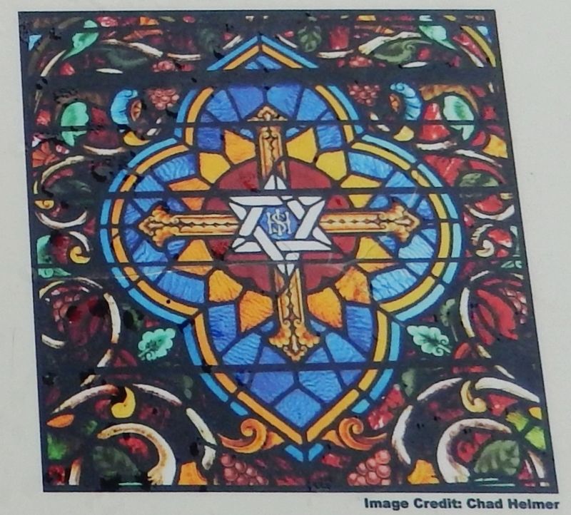 Marker detail: Stained glass Star of David image. Click for full size.
