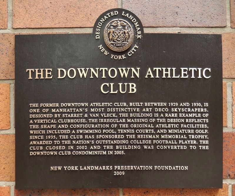 The Downtown Athletic Club Marker image. Click for full size.