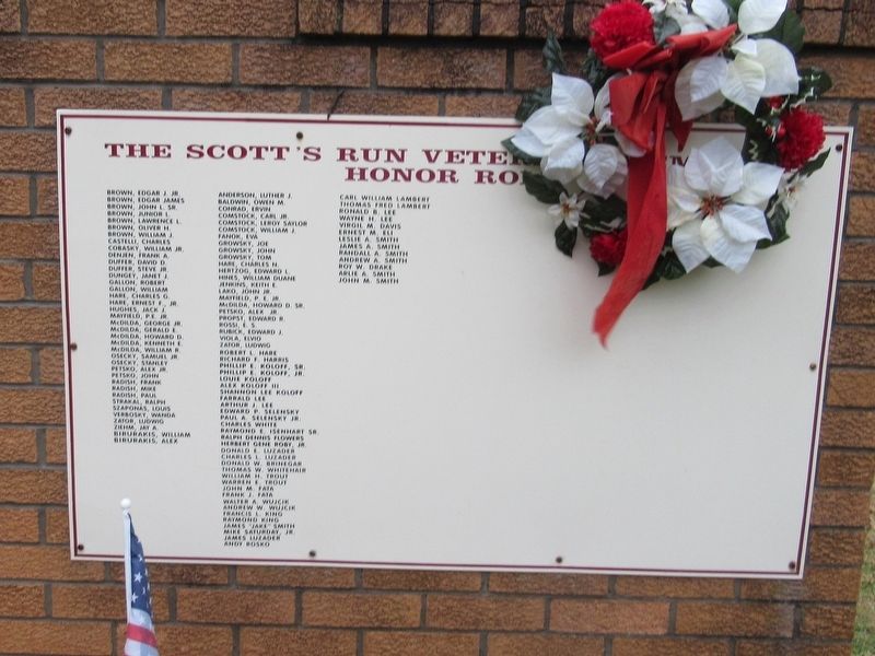 Scott’s Run Veterans Memorial. Click for full size. Scott’s Run Veterans Memorial image. Click for full size.
