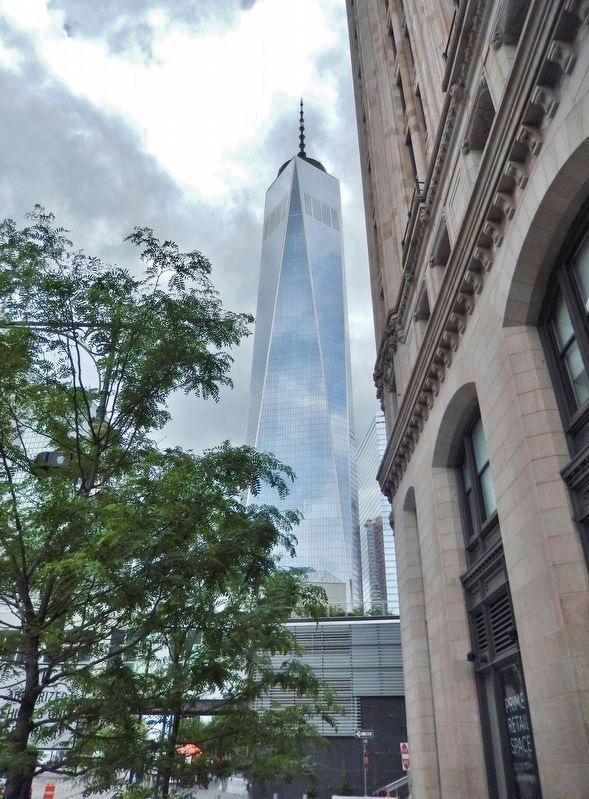 One World Trade Center beyond West Street Building front image. Click for full size.