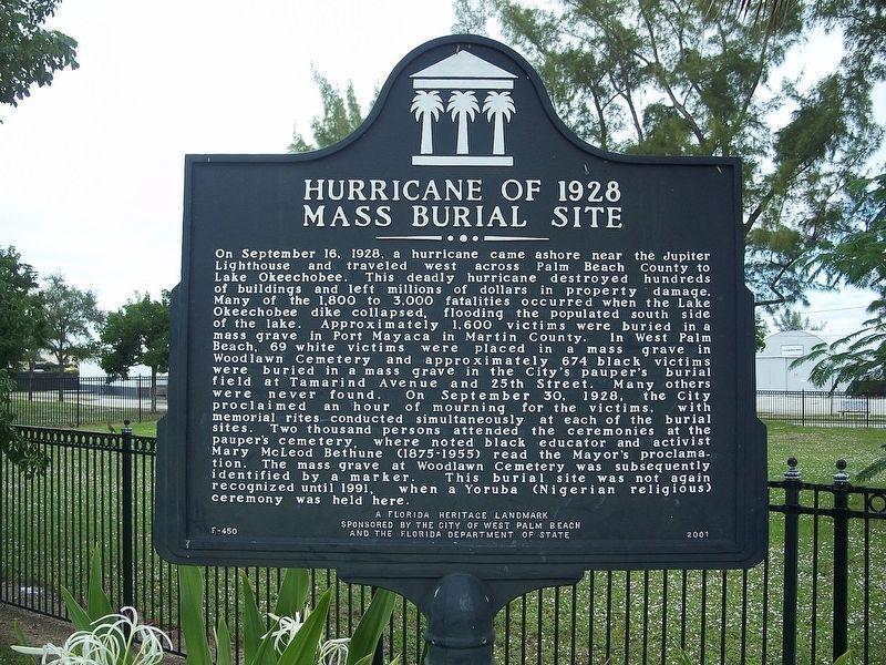 Hurricane of 1928 Mass Burial Site Marker image. Click for full size.